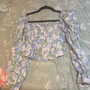 Beulah Blue and Green Floral Blouse